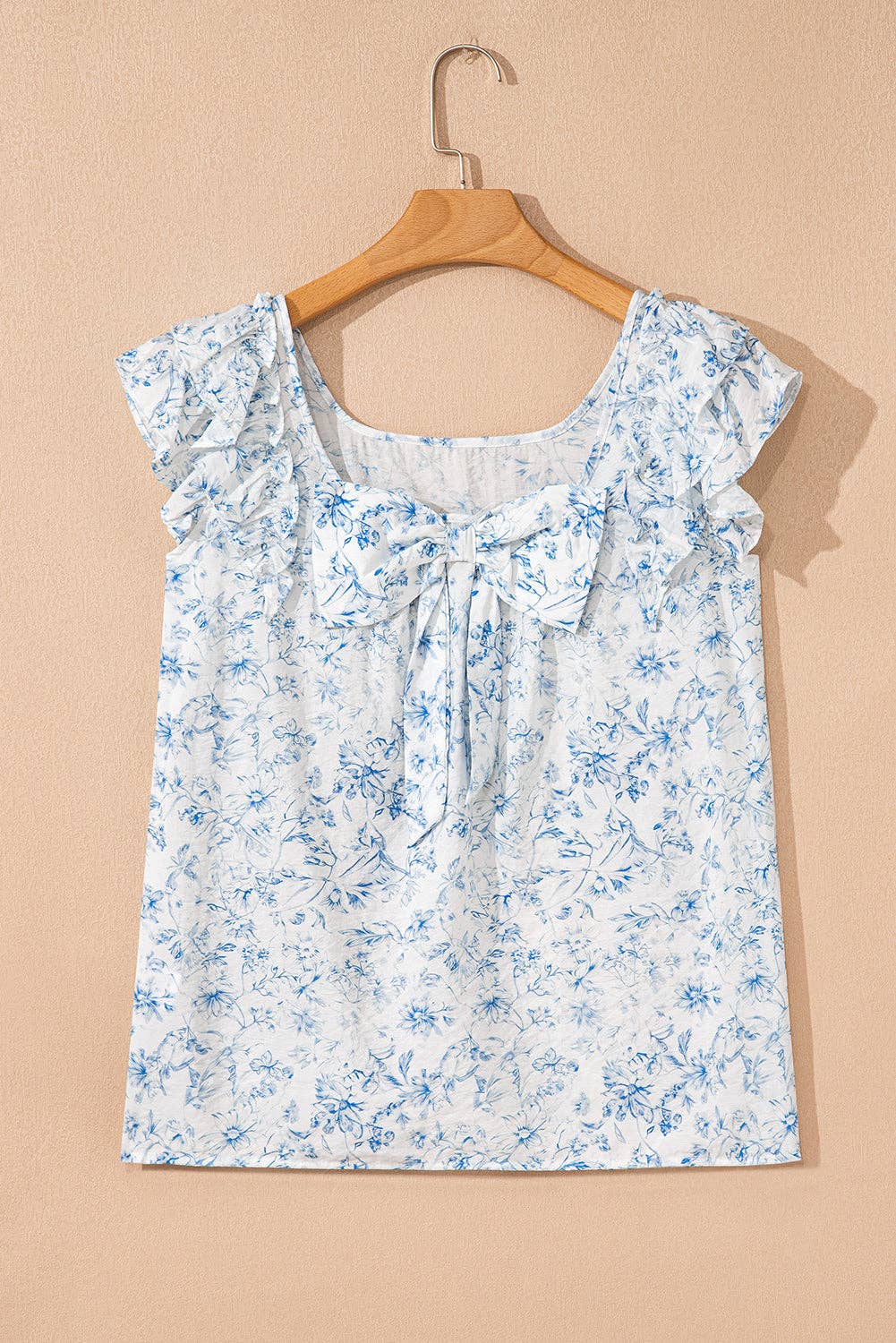 Floral Ruffle Bow Back Summer Blouse