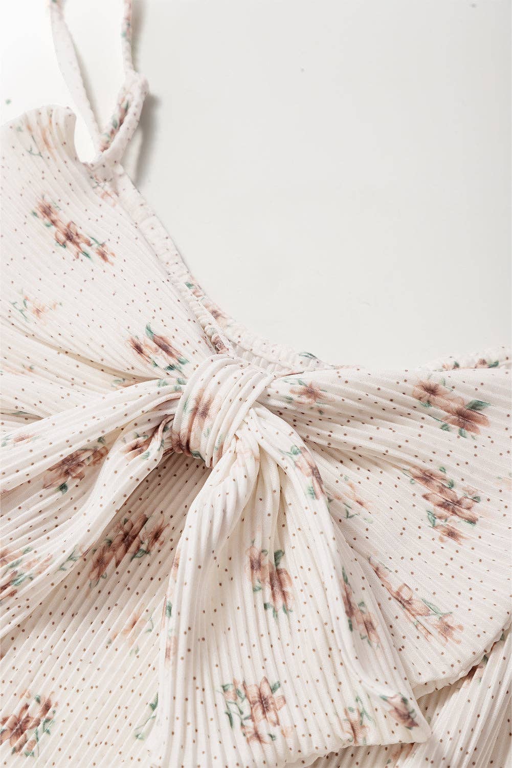 Floral Bow Back Pleated Summer Tank Top