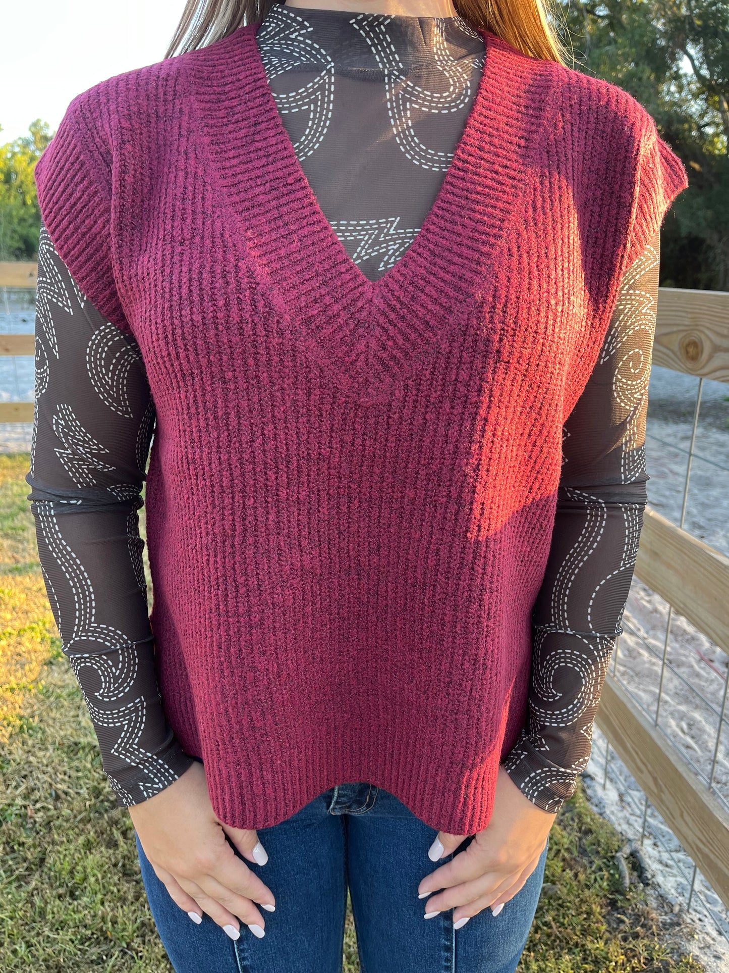 Cabernet oversize Sweater Vest Side Slit